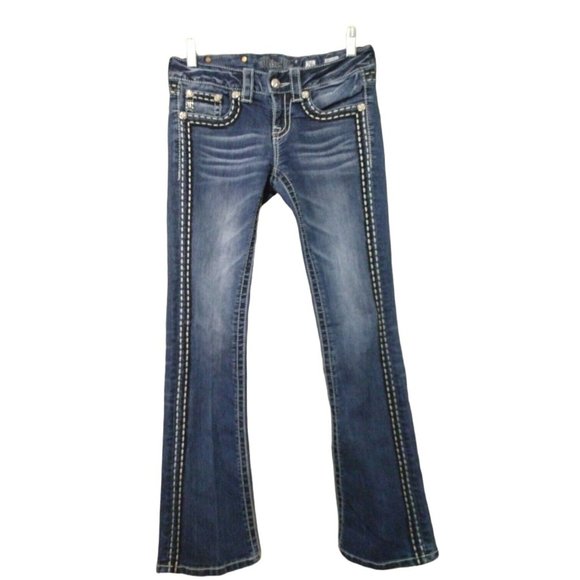 Miss Me Womens Mid-Rise Bootcut Flare Rhinestone Embellished Bling Blue Jeans 26 - Picture 8 of 12